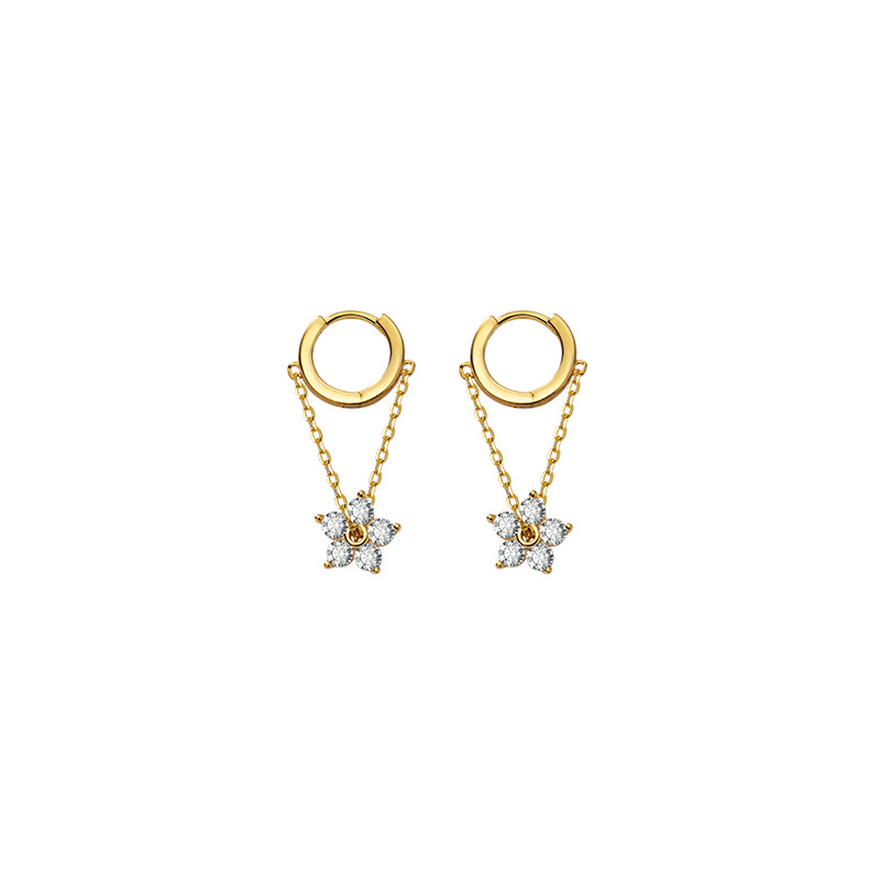 Eloch s925 diamantes de plata de cinco petas de flores pequeñas y frescas cadenas coreanas de diamantes flash pendientes de flores M00126