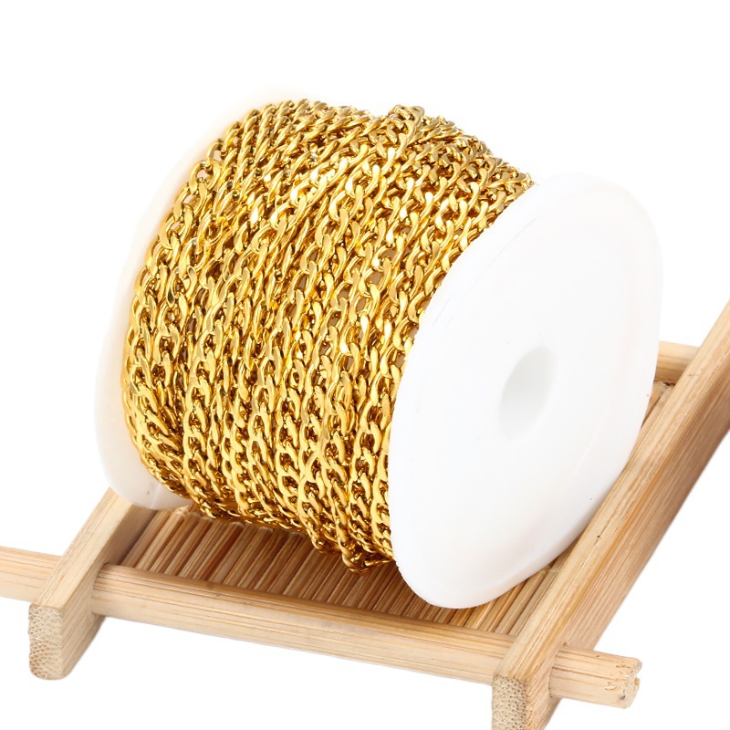 En stock cadena cubana de acero inoxidable cadena NK cadena O cadena de la cruz de color de retención de oro de vacío de moda de los hombres y las mujeres de la pulsera del collar de la cadena de bricolaje