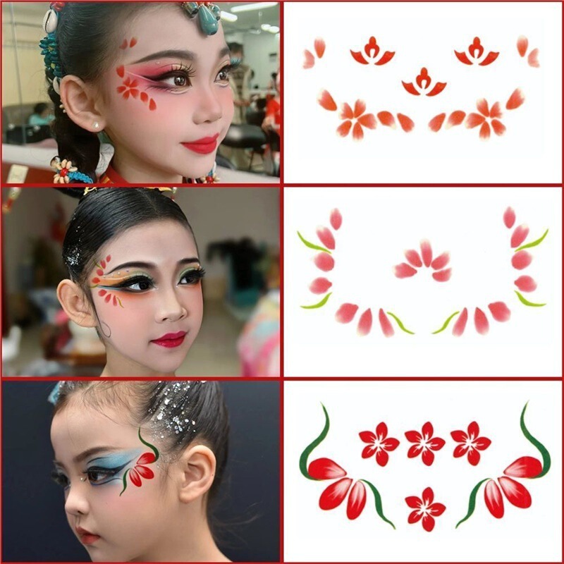 Traditional Chinese-style peach blossom red makeup tattoo stickers for children, eyebrow and eye corner flower embellishments, stage performance facial and eye makeup Traditional Chinese-style peach blossom red makeup tattoo stickers for children, eyebrow and eye corner flower embellishments, stage performance facial and eye makeup