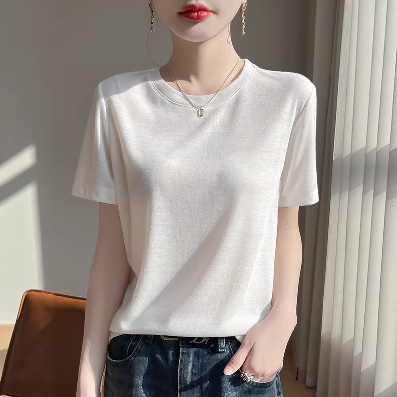 2026 Summer New Style Lyocell Short-Sleeved Women's Round-Neck Short, Lightweight, Soft, Loose T-Shirt, Simple and Versatile Top