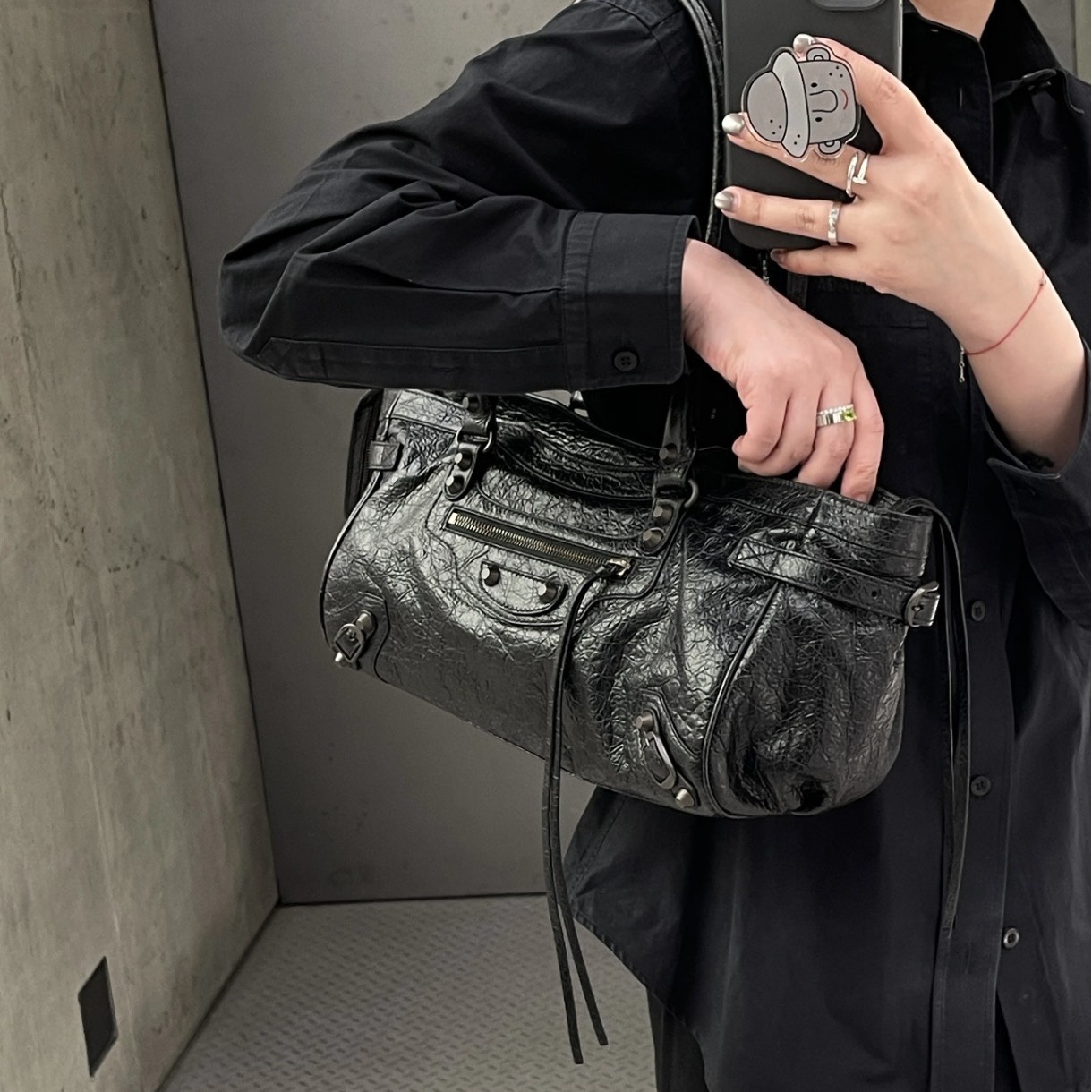 Bajia East-West Studded Biker Shoulder Bag For Women - Retro Commuter Large Capacity Handbag - Thumbnail 2