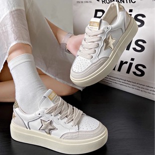 Star Thick-Soled White Shoes for Women Ins 2024 Autum New Versatile Foreign Style Sports and Leisure Sneakers Trend