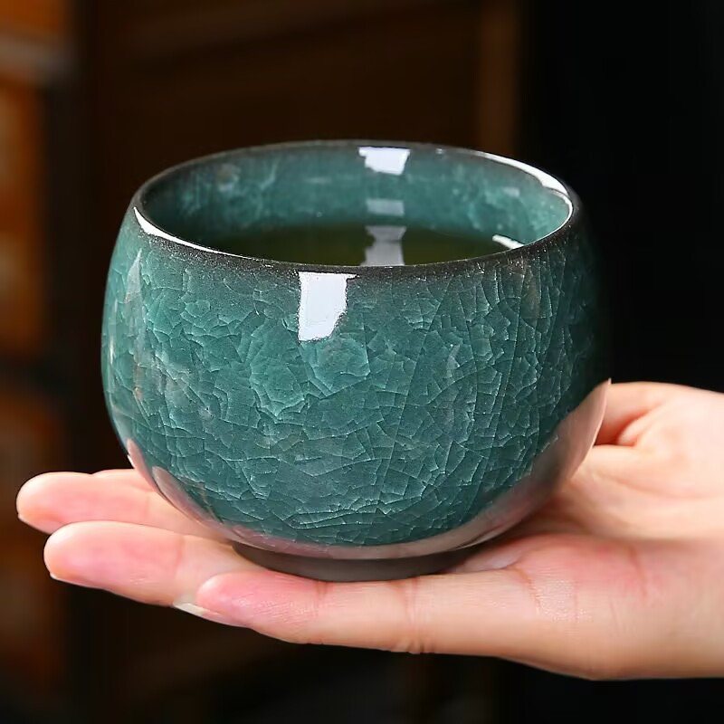 冰花主人杯单杯高档情侣一对功夫茶杯男士品茗杯子冰裂纹陶瓷茶盏