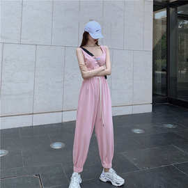 2022夏季新款休闲套装女韩版修身背心抽绳束脚裤子运动服两件套潮