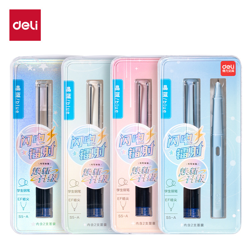 Delit S5 - A pluma EF de punta oscura bolsa de tinta intercambiable pluma de entrenamiento de escritura conjunto azul cristalino (1 pluma + 2 bolsas de tinta / tarjeta) image 6
