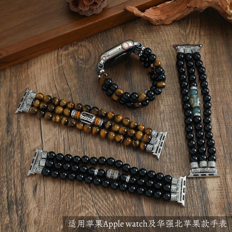 Obsidian Beaded Buddha Bead Strap for Apple Iwatch, Compatible with Huaqiangbei Watches Obsidian Beaded Buddha Bead Strap for Apple Iwatch, Compatible with Huaqiangbei Watches