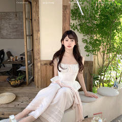 CreamySweet 水色铃兰 棉质花边吊带上衣女蕾丝花边阔腿裤长裤夏