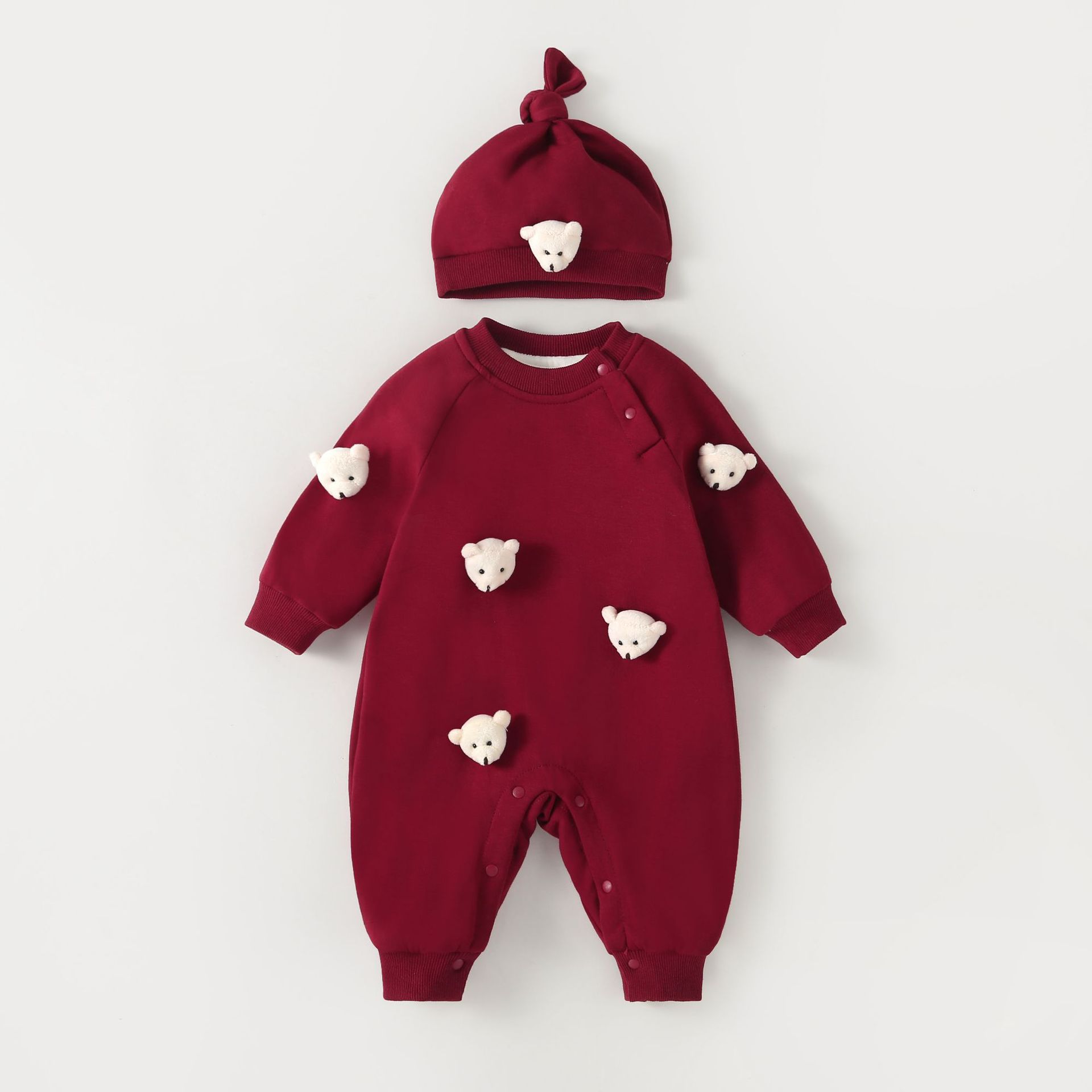 Bebé ropa de salida de invierno estilo coreano forrado de lana engrosada vaina bebé otoño e invierno cálido suéter salida mameluco