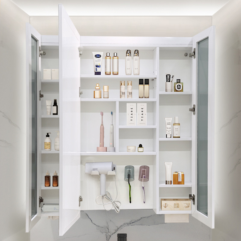 Top Bathroom Mirror Cabinet Space Aluminum Mirror Cabinet Wash Mirror Wall-mounted Storage Cabinet Bathroom Storage Rack Hanging Cabinet