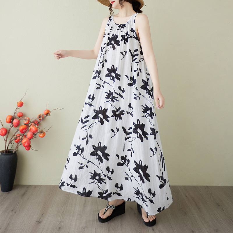 2025 Summer New Collection: Free Style Series Relaxed Lazy Dress Minimalist Floral Sleeveless Maxi Dress