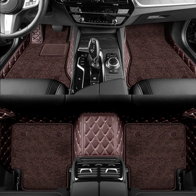 Ayaqaltılar (Kovriklər) mats for car interior upgrade, waterproof - brown-with-gold-thread-brown-faux-cashmere-double-layer-foot-mat