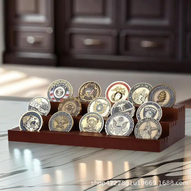 Wooden Challenge Coin Display Rack Commemorative Coin Storage and Organization Rack 3-Layer Wooden Medal Collection Box Multi-Purpose Bracket