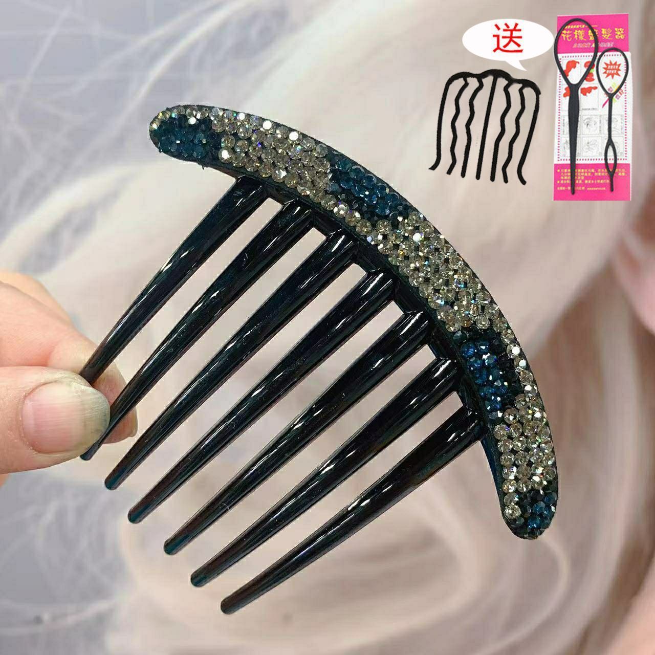 회색 표범-머리 빗 + 홀더 + 풀 핀