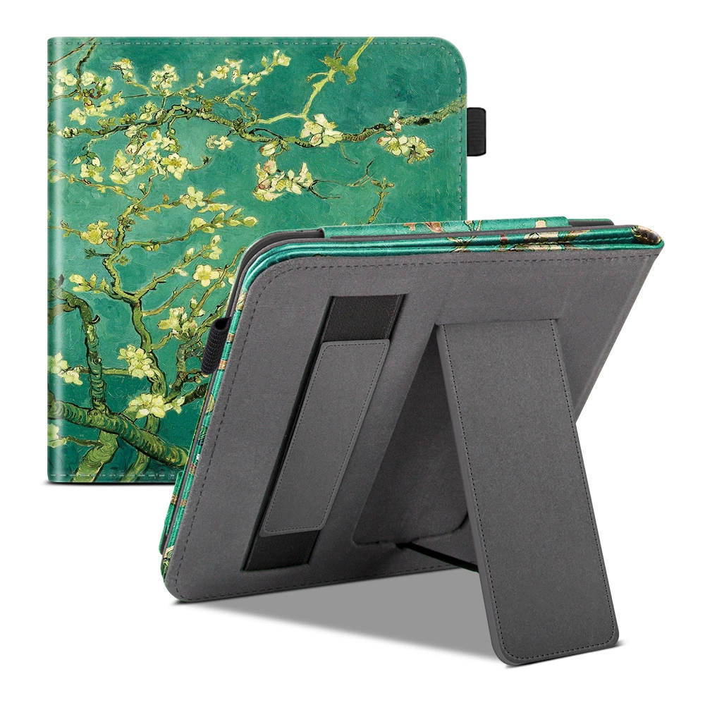 Подходит для Kobo Libra Color 7" (2024) кожаный чехол-рукав с подставкой для рук и ремешком для сна, модель N428