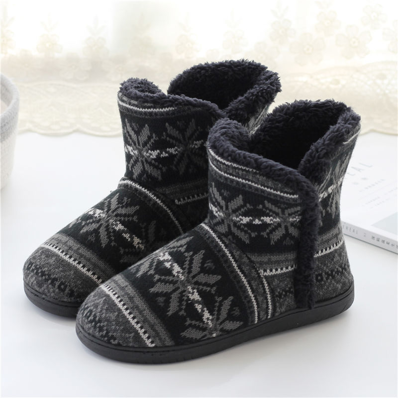 Cotton Slippers Autumn and Winter Bag Heel Thick Sole High Top Fleece-Lined Men's Warm Home Cotton Boots Women's Non-Slip Indoor Slippers Winter