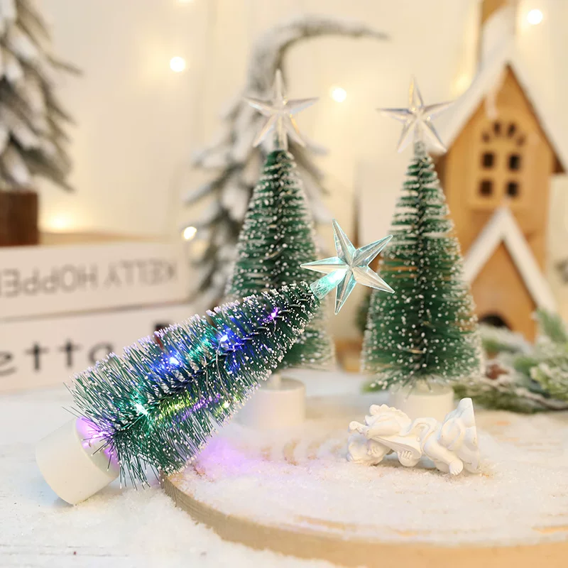 LED Christmas tabletop tree decoration, pine‑needle lantern 20×7 cm, multicolor lights