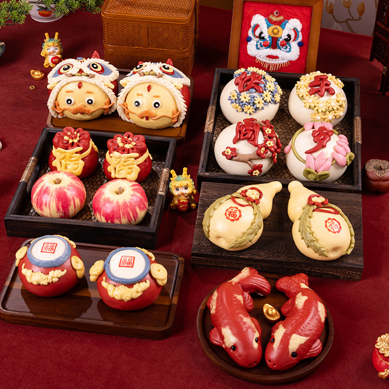 赤ちゃんの最初の誕生日、獅子舞、饅頭、花饅頭、生菓子、満月、百日、手作りの果物と野菜のジュース、花饅頭|undefined