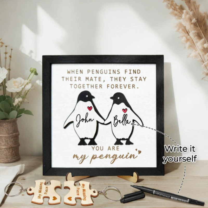 Трансграничные деревянные пингвины рукописные имена украшения украшения свадебная годовщина День матери день Святого Валентина украшения украшения украшения