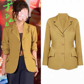 我的山与海谭松韵同款黄色西服女气质通勤百搭高级感收腰西装外套