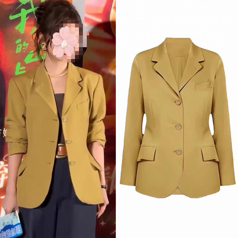 In Stock - My Mountain and Sea Tan Songyun Style Yellow Suit for Women, Elegant and Versatile for Work, with a High-End Feel and a Cinched Waist