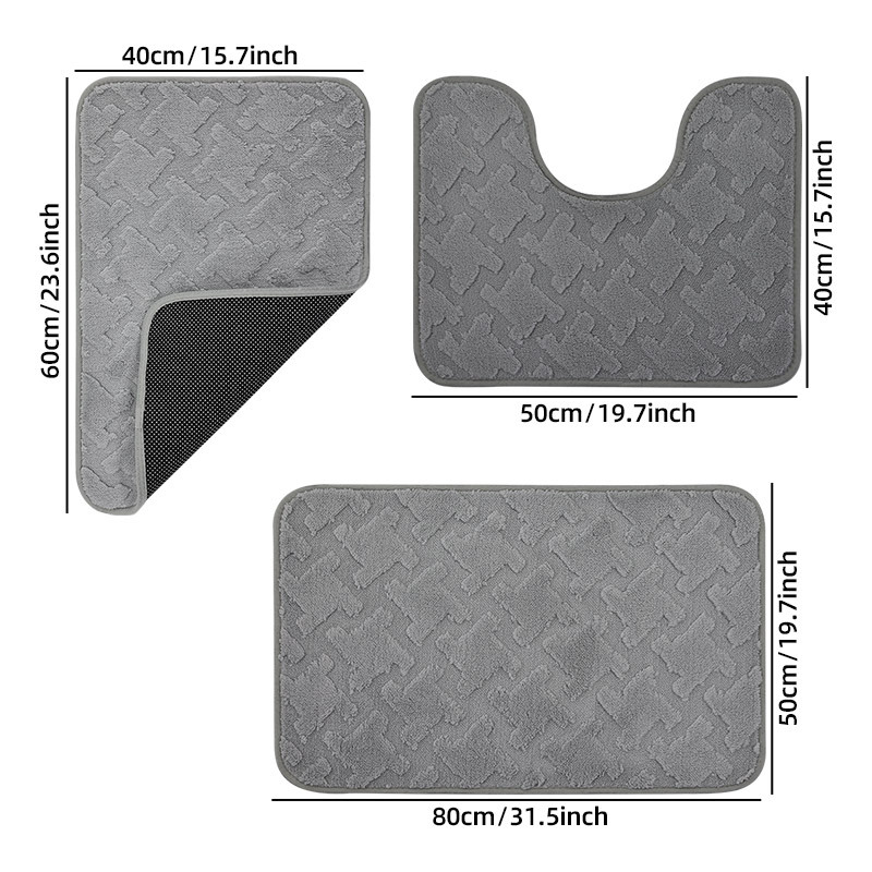 Alta alfombra de lana baja baño inodoro conjunto de tres piezas anti-deslizante hogar absorción de agua Jacquard bordado floc alfombra de baño