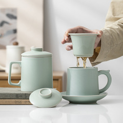 汝窯陶磁器茶杯茶水分離事務室マグカップ個人専用周年慶は目上の会社に贈り物を送ります。