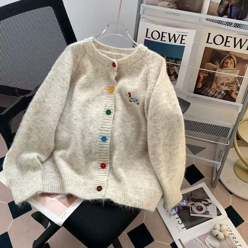 Женский вязаный кардиган в корейском стиле с круглым вырезом для щенков, новинка 2025, стиль, небольшой аромат, осенне-зимний топ в корейском стиле, универсальный тренд свитера