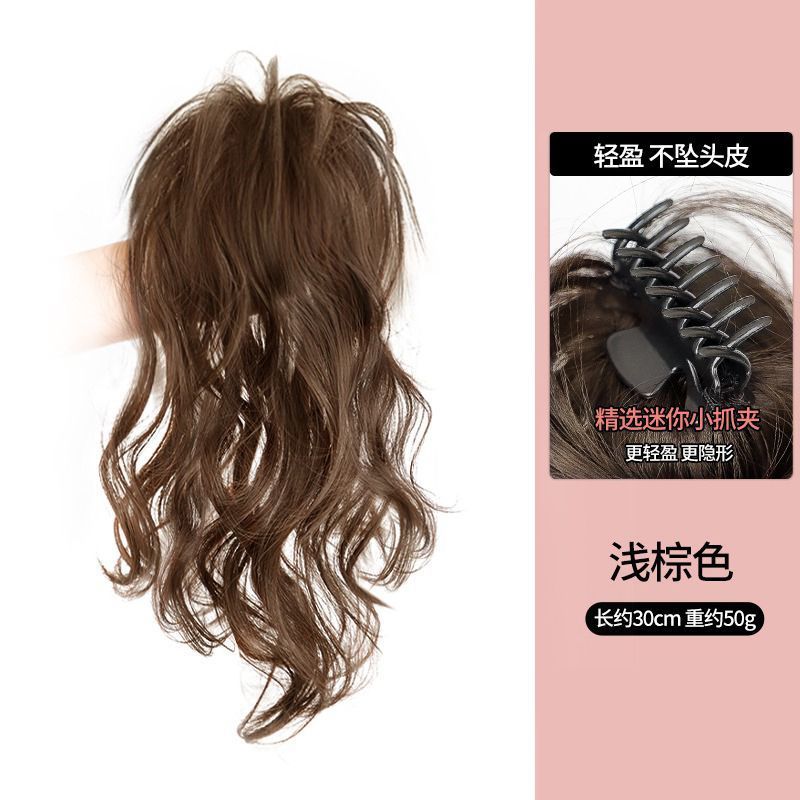Peluca de pelo largo de las mujeres pelo de simulación chica vigorosa luz sin sensación de caída medio lazo princesa cascada Pelo Rizado alta Cola de Caballo peluca
