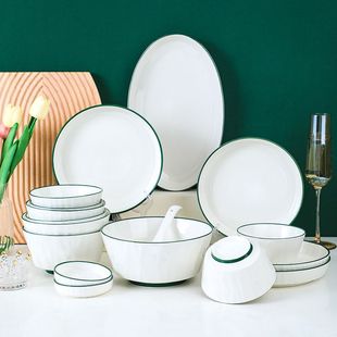 Light Luxury Dormitory Tableware Set Rice Bowl Student Nordic Style Soup Bowl Household Ceramic Bowl and Plate Set Underglaze Color