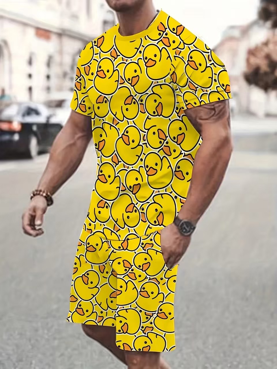 Men's Casual Sports Shorts Trendy Summer Print Suit Short Sleeved Shirt Streetwear Fashion Male Model Clothes_viptrois.com
