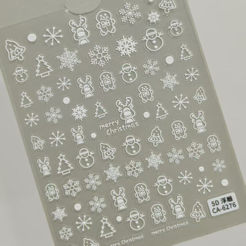 冬季圣诞雪花美甲贴纸5D浮雕立体白色镂空雪花指甲贴纸饰品 CA款|undefined