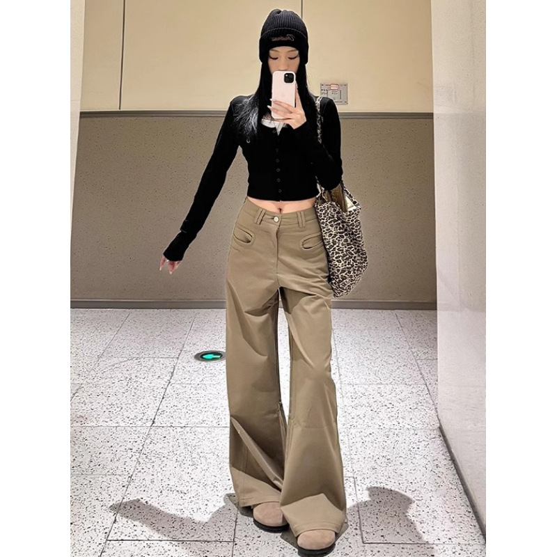 150小矮个子美拉德阔腿休闲裤女春季显瘦垂感高腰直筒复古拖地裤|undefined