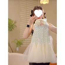 儿童亮片舞蹈服女童无袖夏装连衣裙新款洋气公主2025小孩夏季纱裙