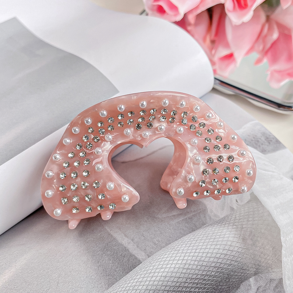 Baifeiya acetato amor pinza de pelo industria pesada horquilla de diamante Luz de lujo de alto grado de tiburón clip de San Valentín accesorios para el cabello tocado