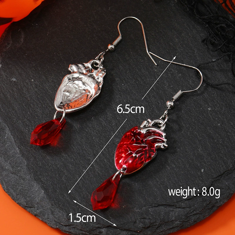 Asymmetrical heart, earrings, halloween