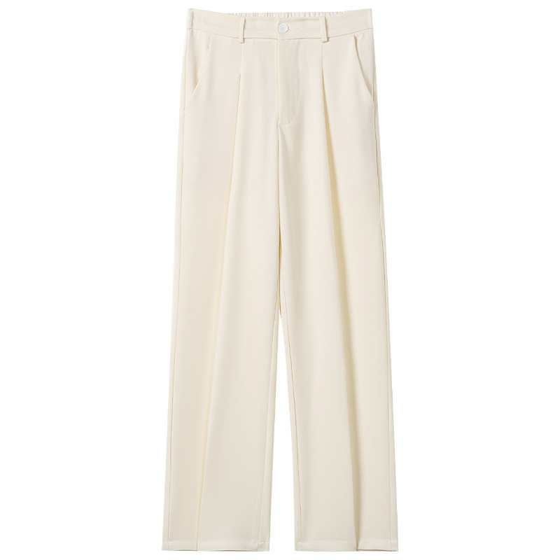 Pantalones finos de verano para hombres rectos sueltos japoneses de color sólido simple drapeado casual de alta gama pantalones de traje beige image 9
