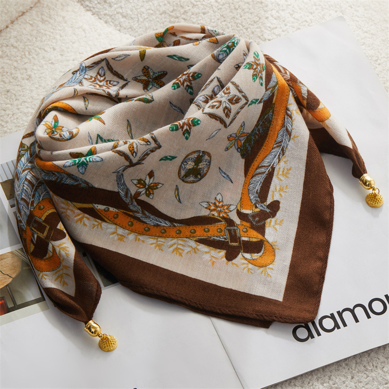 Magnetic Buckle Letter Small Silk Scarf Women's Multifunctional Scarf Square All-match Foreign-style High-grade Neck Protection Cotton Linen Small Scarf
