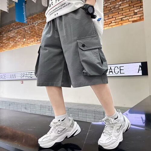 2024 Summer New Arrival: Fashionable Casual Loose-Fit Straight-Style Kids' Cropped Pants in Korean Streetwear Design, Perfect for Beach Outfits