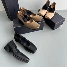 高端原版 纯手工水洗皮UMA猪鼻子芭蕾鞋复古方头暗黑绑带单鞋女靴