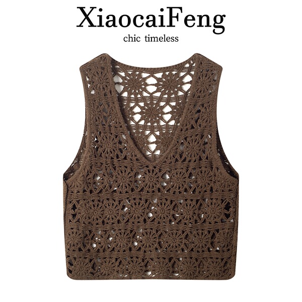 Korean retro hollow crochet knitted vest for women