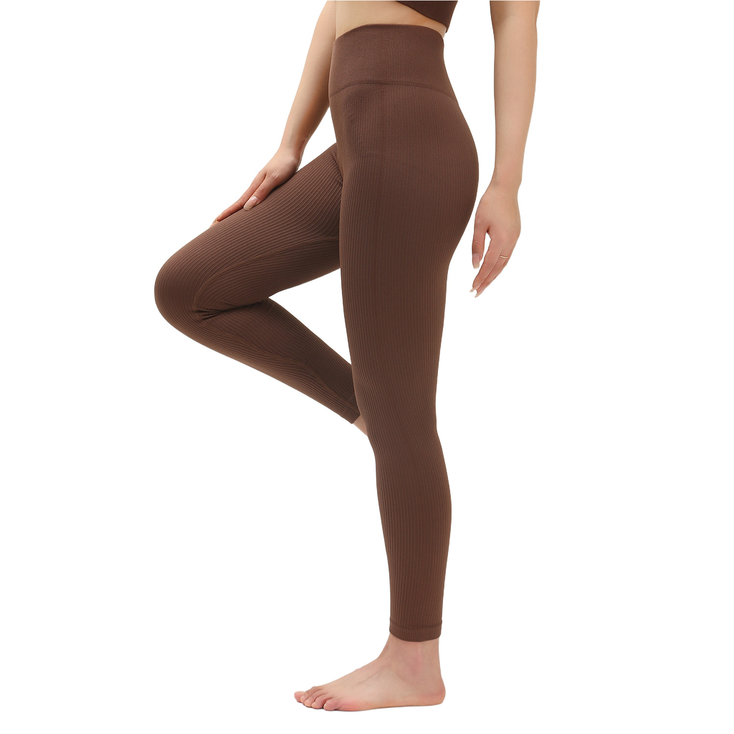 Pantalones cortos y largos de mujer ajustados y acanalados de estilo europeo y americano, de alta elasticidad, color liso, efecto levantamiento de glúteos, leggings de yoga y fitness.