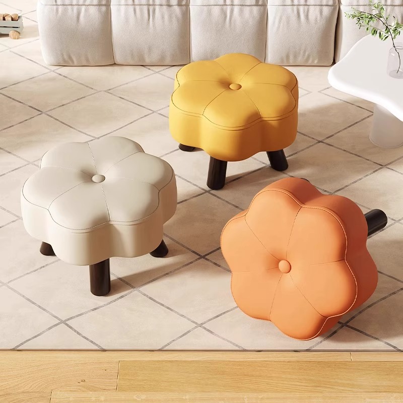 Small Stool, Household Low Stool, Solid Wood Bench, Living Room Sofa Stool, Simple Shoe Changing Stool, Creative Soft Bag, Popular Round Stool