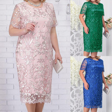欧美跨境春夏季节新款大码女装连衣裙拼接绣花蕾丝修身鸡尾酒礼服