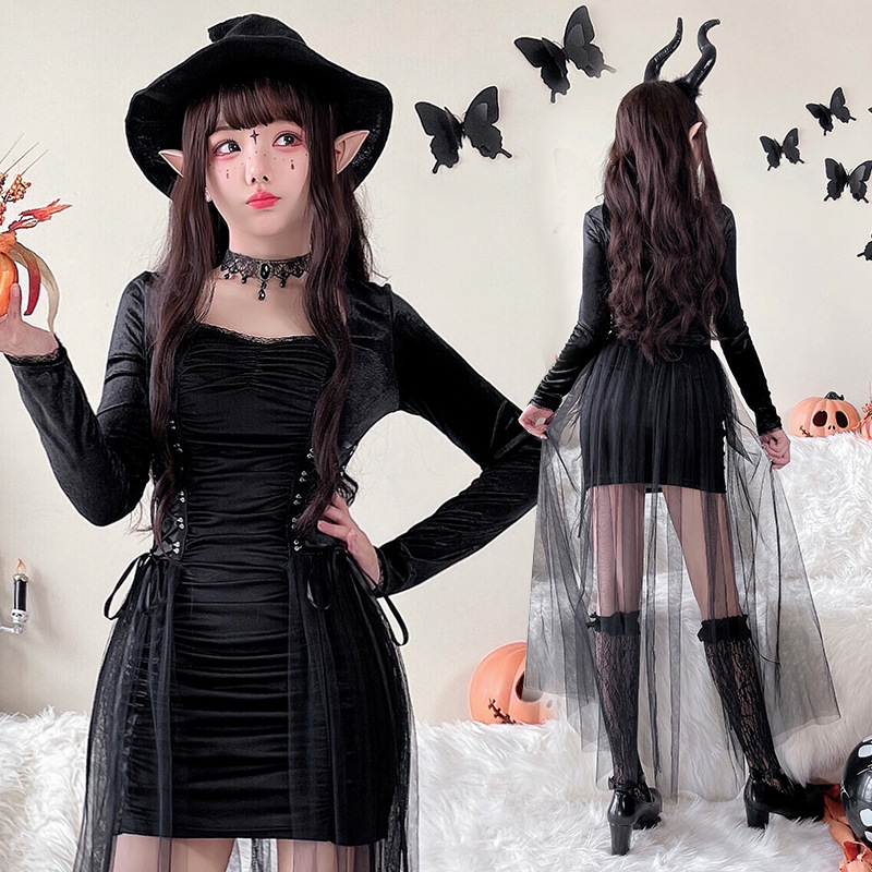 ハロウィンコスチュームマジシャン魔女ダークゴシックローブステージパフォーマンスロールプレイコスプレ衣装|undefined