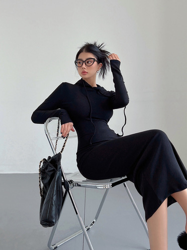 Ins sexy hot girl casual women autumn and winter hoodie skirt hip above knee dress women hooded long sleeve base long skirt