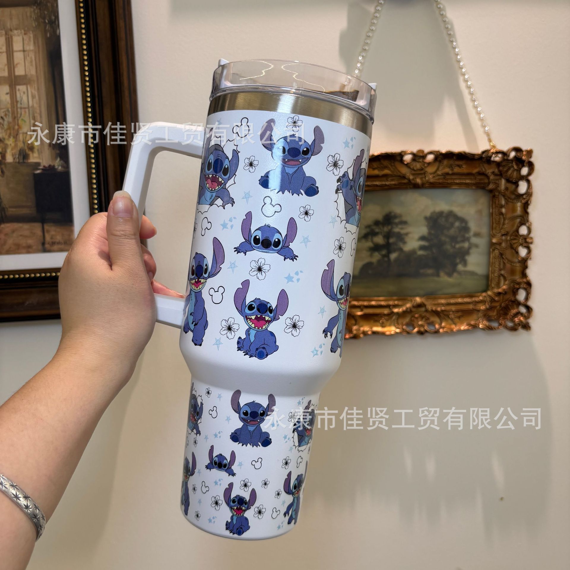 Copa Bingba transfronteriza de 40oz Copa de acero inoxidable 304 de gran capacidad, preservación del calor y preservación del frío con mango Copa de coche