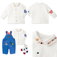 Miki Children's Apparel, Japanese Style, Unisex Kids, Colorful Letter Cartoon Grid Bear Long Sleeve Blouse, Inner Shirt, Drop Ship