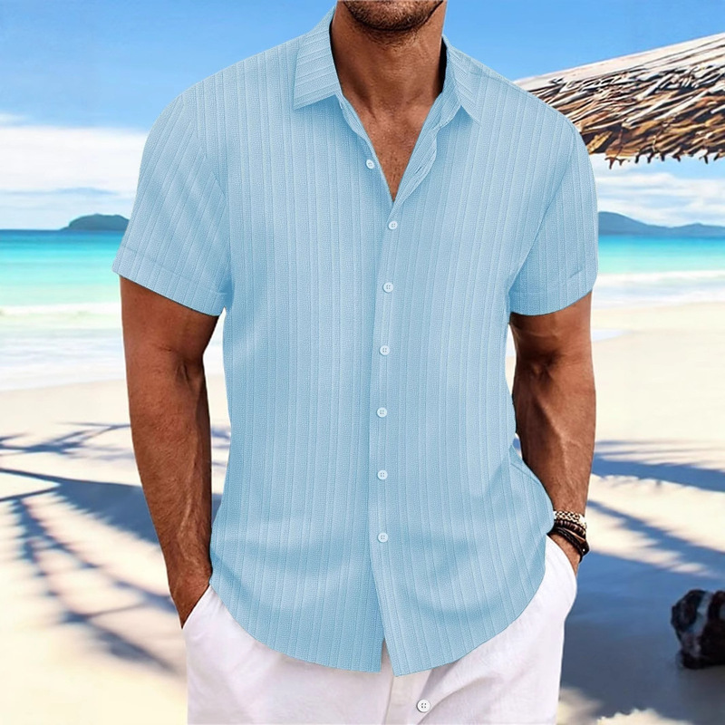 Cross-Border European and American Men's Cotton and Linen Shirts Short-Sleeved Casual Popular Amazon Loose Breathable Jacquard Aliexpress