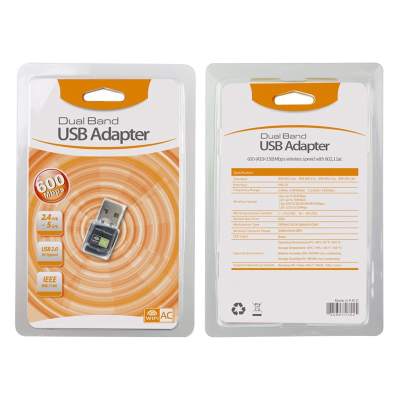 Беспроводная сетевая карта с бесплатным драйвером 600 м, RTL8811, двухдиапазонный USB-приемник Wi-Fi, 5,8G, компьютерная беспроводная сетевая карта