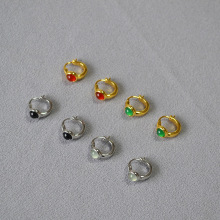 日系小众复古简约精致秀气百搭黄铜镀金镶嵌玛瑙真石耳环耳饰